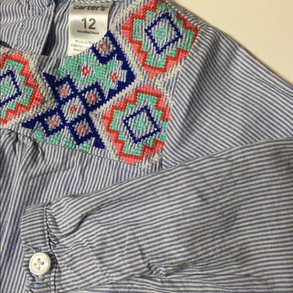 Carter’s blue/white striped dress w needlepoint - Picture 3 of 3